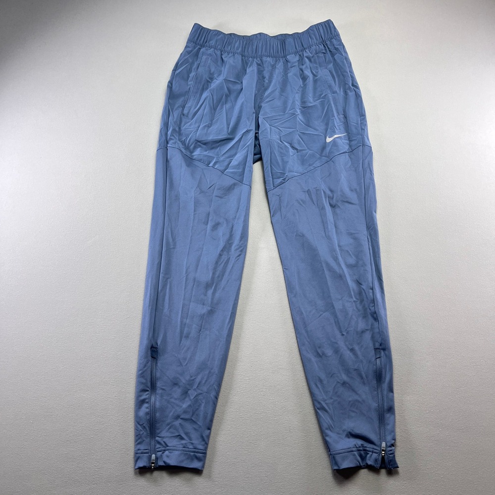 Nike Dri Fit Essential Athletic Track Pants Womens Small Blue Stretch Ankle Zip